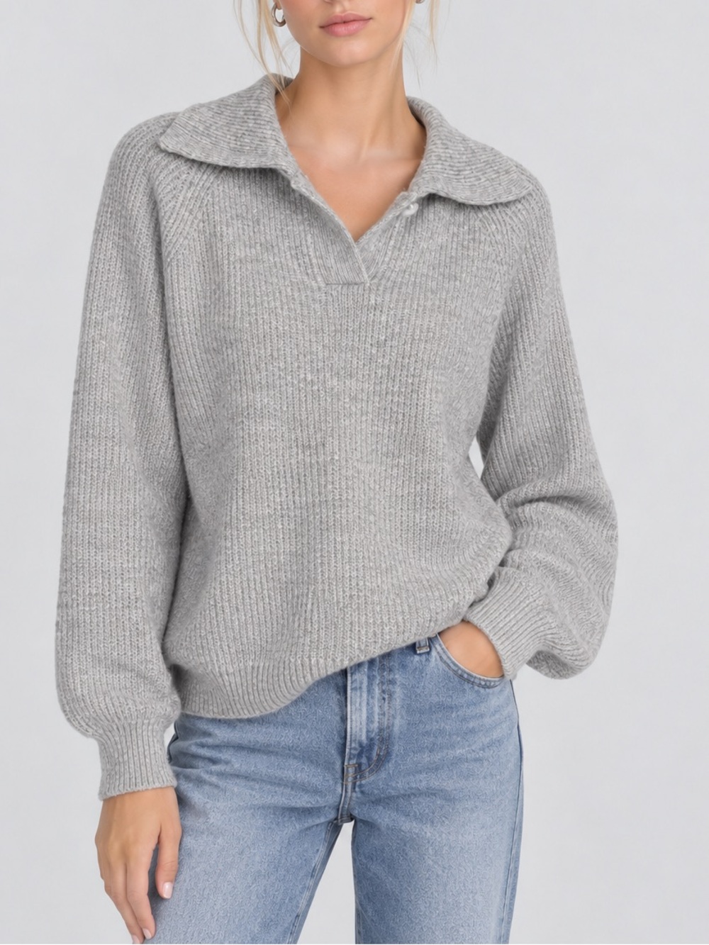 NWT Aerie Gray Ribbed Collared Sweater Pullover
